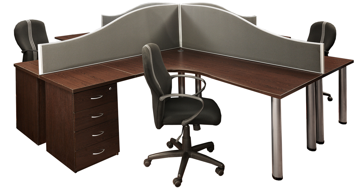 Pulse Wenge 4 Way Cluster Desks 1800 Pole Legs