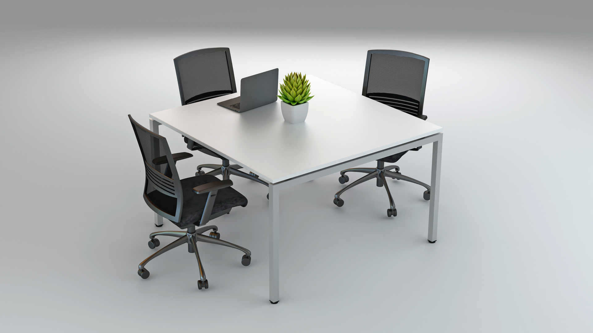 ACTIVITY Square Conf Table 1200x1200 in White & Silver Metal with Styling Low Res