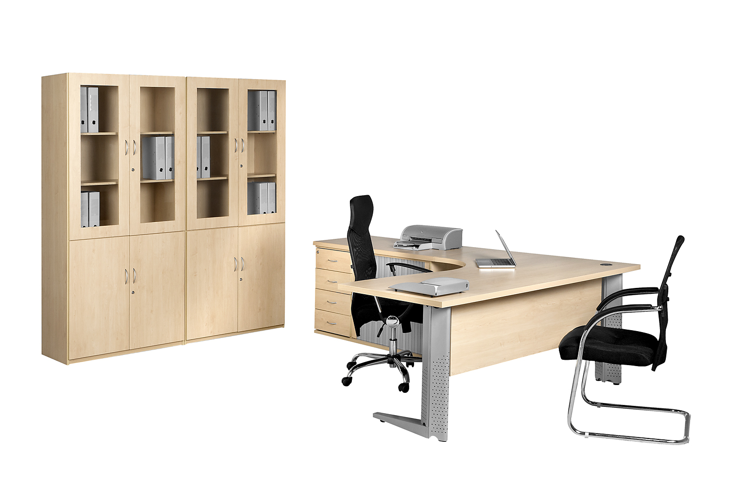 Pulse32 Maple Managerial Workstation with 1-Piece Wall Units