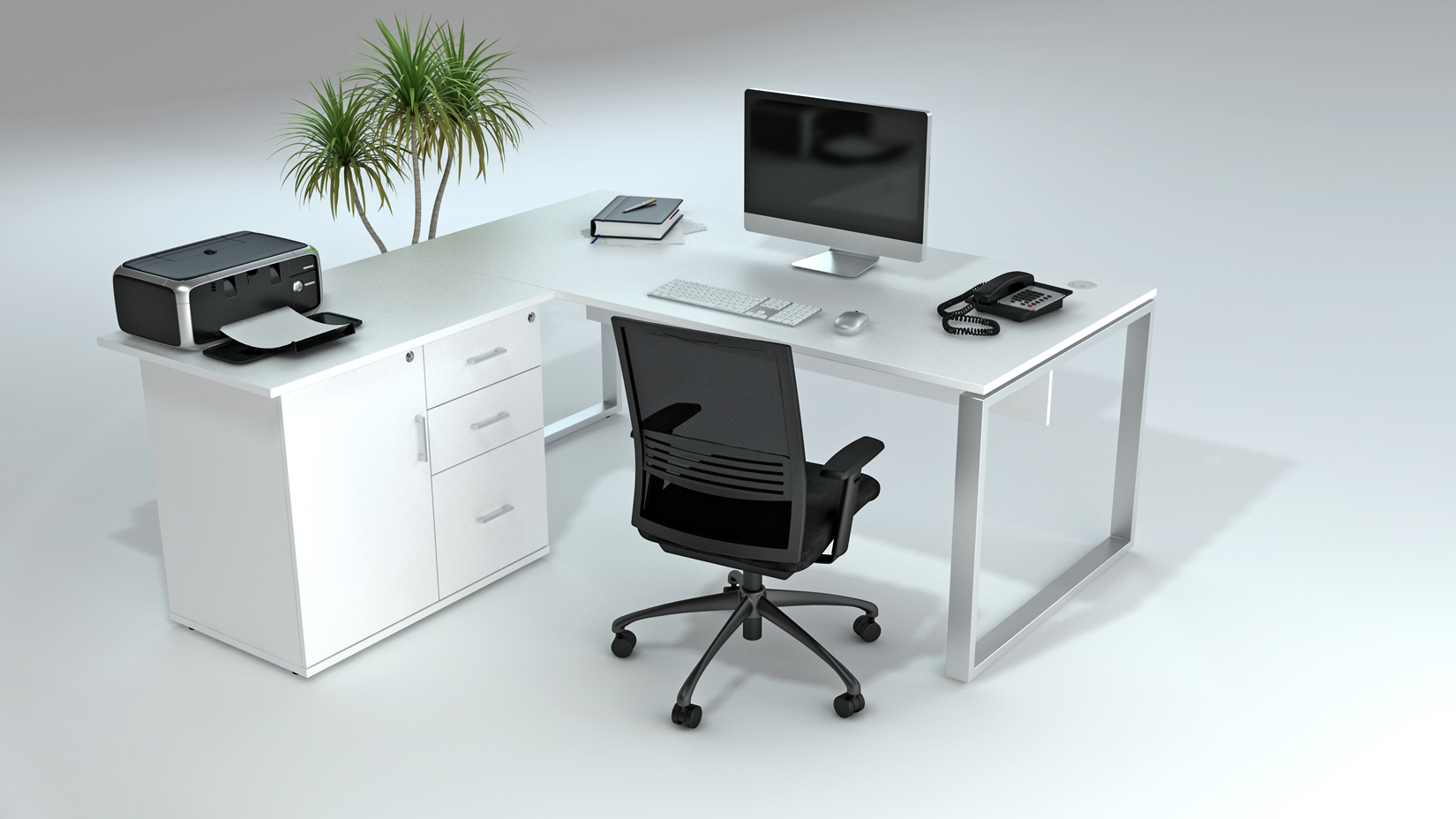 ACTIVITY System R White Workstation with Hinged Door Credenza Front View